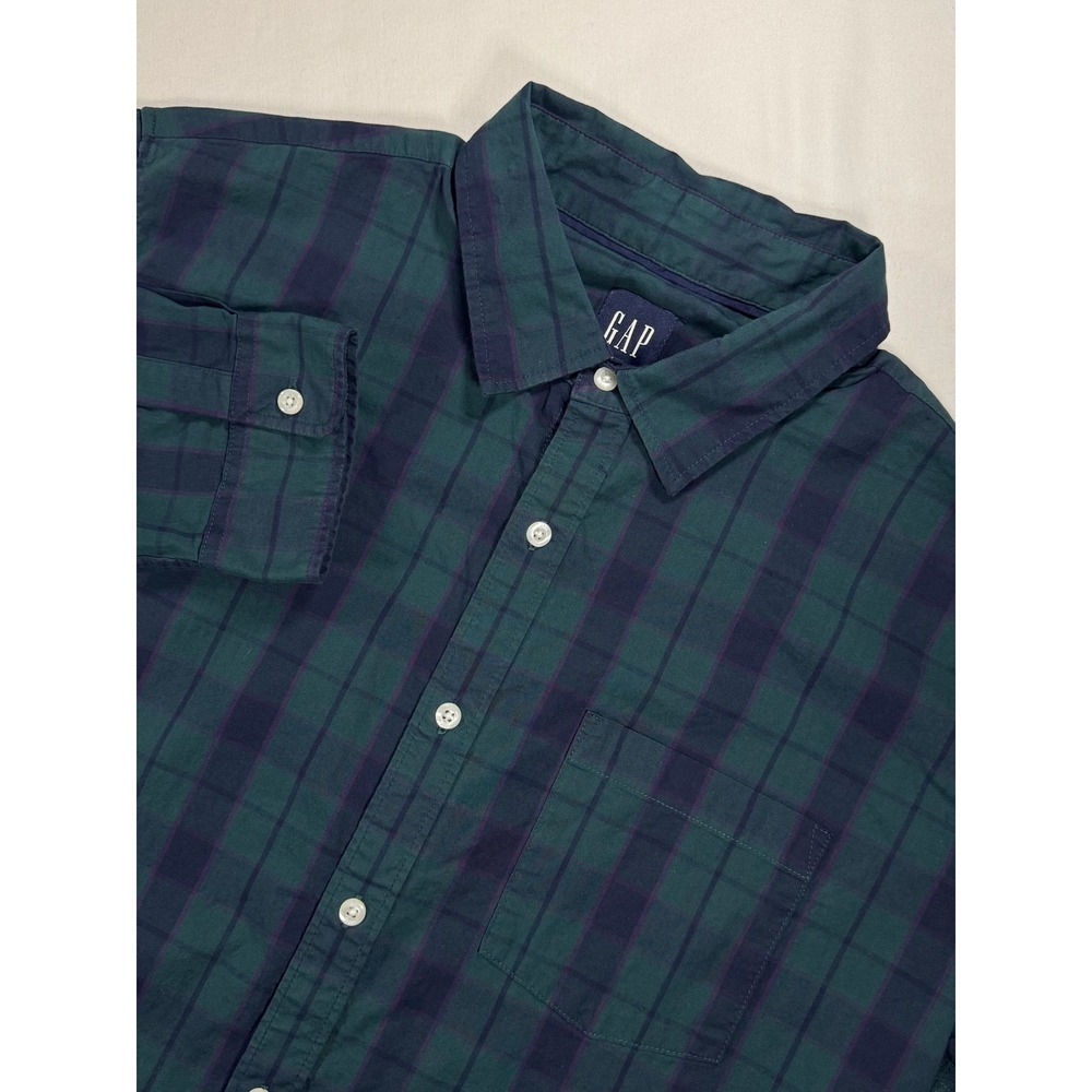 Gap Mens XL Green Navy Blue Plaid Stretch Long Sleeve Button Down Shirt GP001745